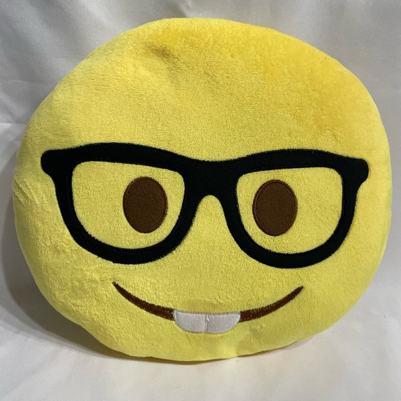 Lot of 4 12” emoji plush pillows smiley face laugh sleepy nerd cool good conditi - Picture 4 of 6